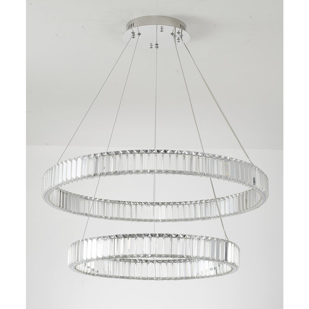 2-Light Chrome Steel LED Chandelier With Crystals