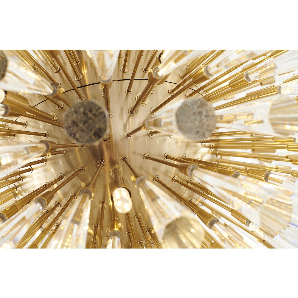 30-Light Brass Iron Chandelier With Clear Crystal Spikes