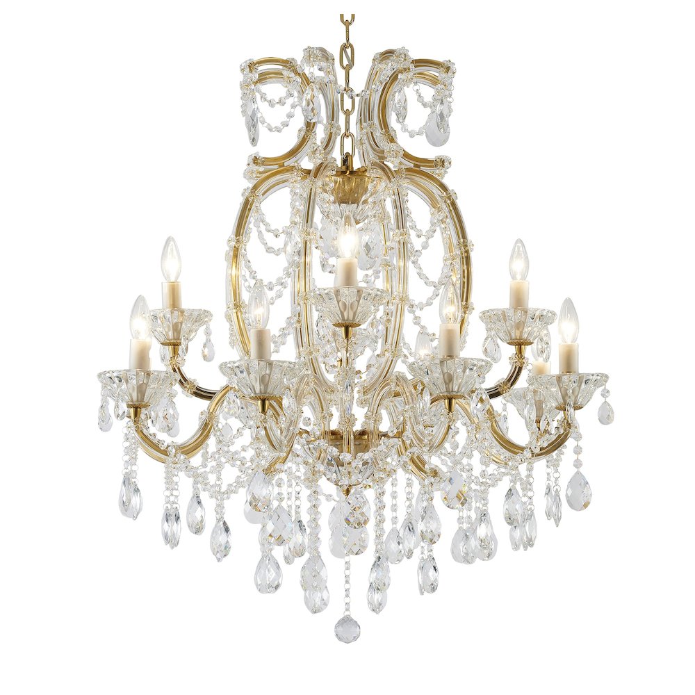 60-Light Satin Brass Chandelier With Clear Hanging Crystals