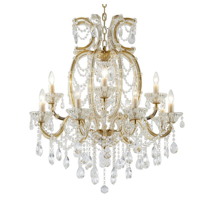 60-Light Satin Brass Chandelier With Clear Hanging Crystals