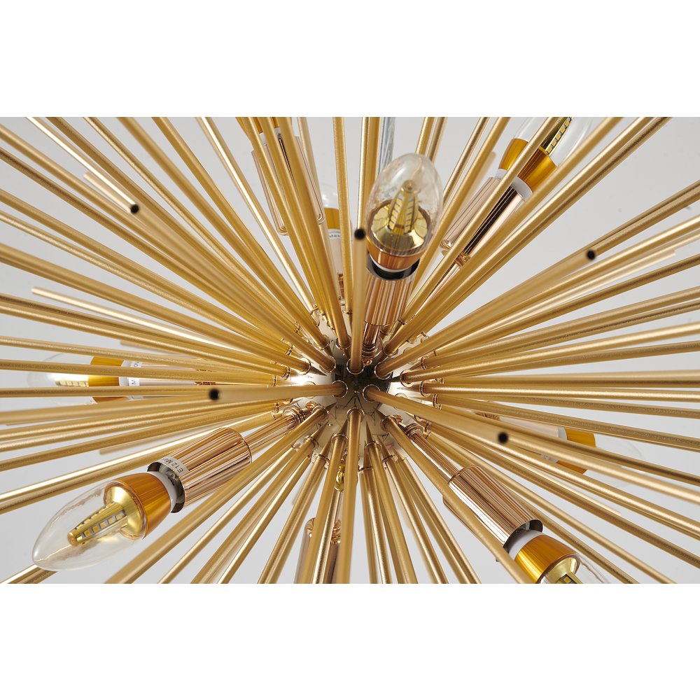 9-Light Gold Iron Chandelier With Aluminum Rods