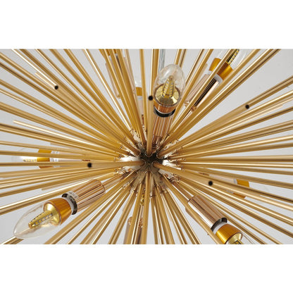 9-Light Gold Iron Chandelier With Aluminum Rods
