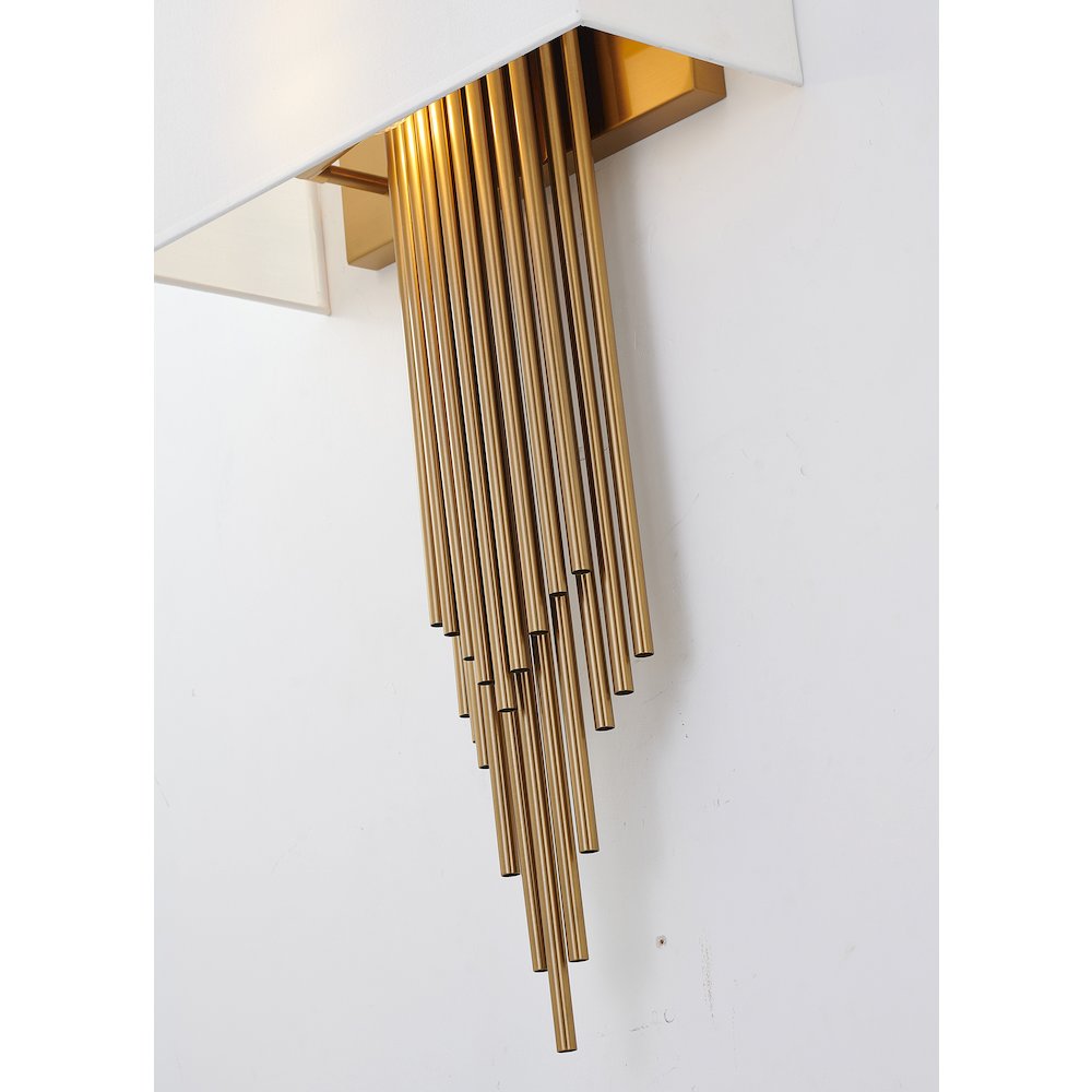 2-Light Antique Brass Rod Wall Sconce With A White Shade