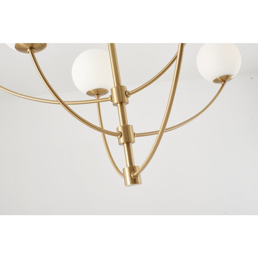 6-Light Brass Chandelier With White Glass Shades