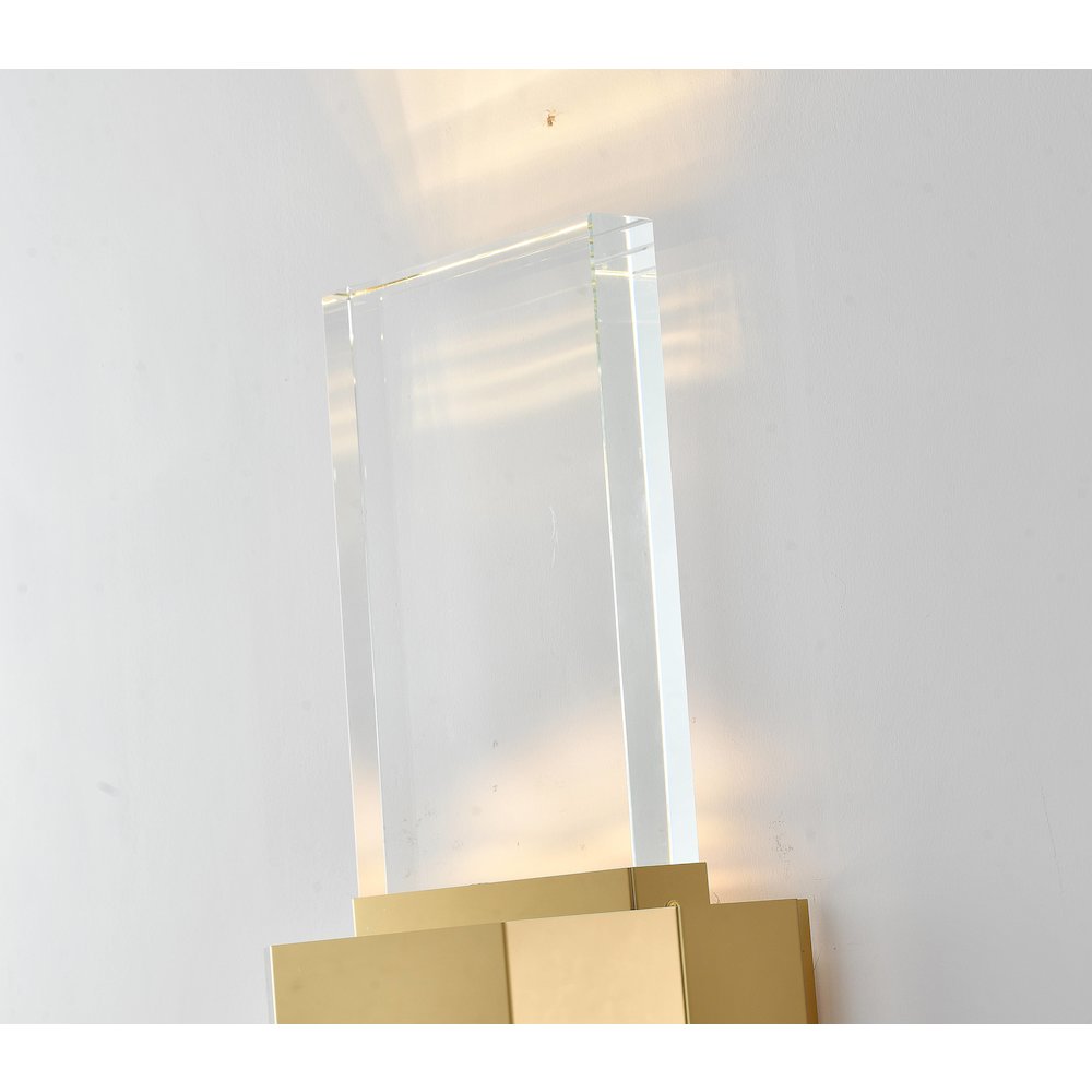 2-Light Gold Stainless Steel LED Wall Sconce With Crystal Blocks