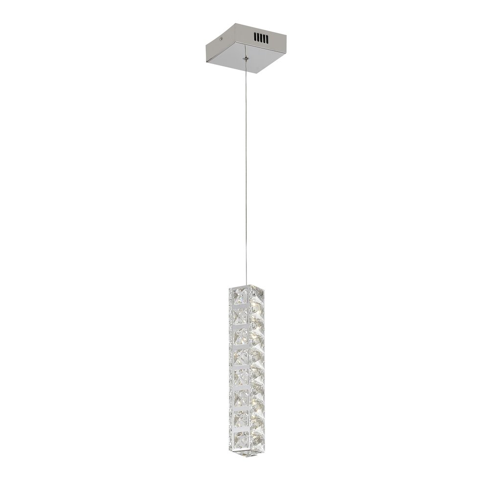 1-Light Chrome LED Pendant With Clear Crystals
