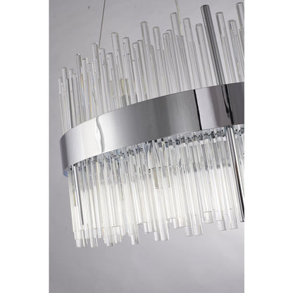 14-Light Chrome Chandelier With Clear Glass Rods