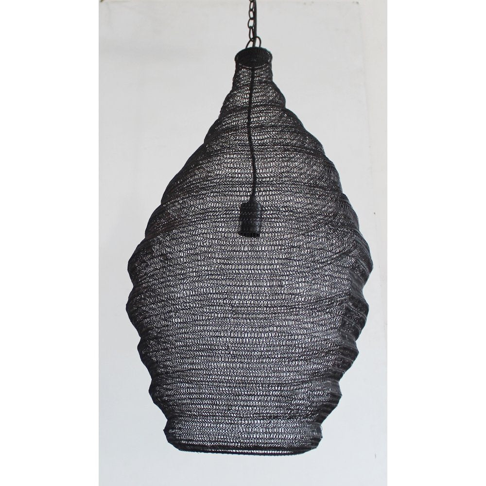 1-Light Satin Black Pendant With A Chain Basket Shade