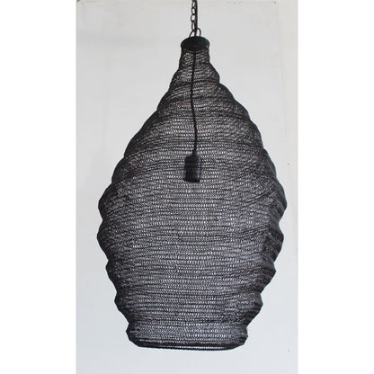 1-Light Satin Black Pendant With A Chain Basket Shade