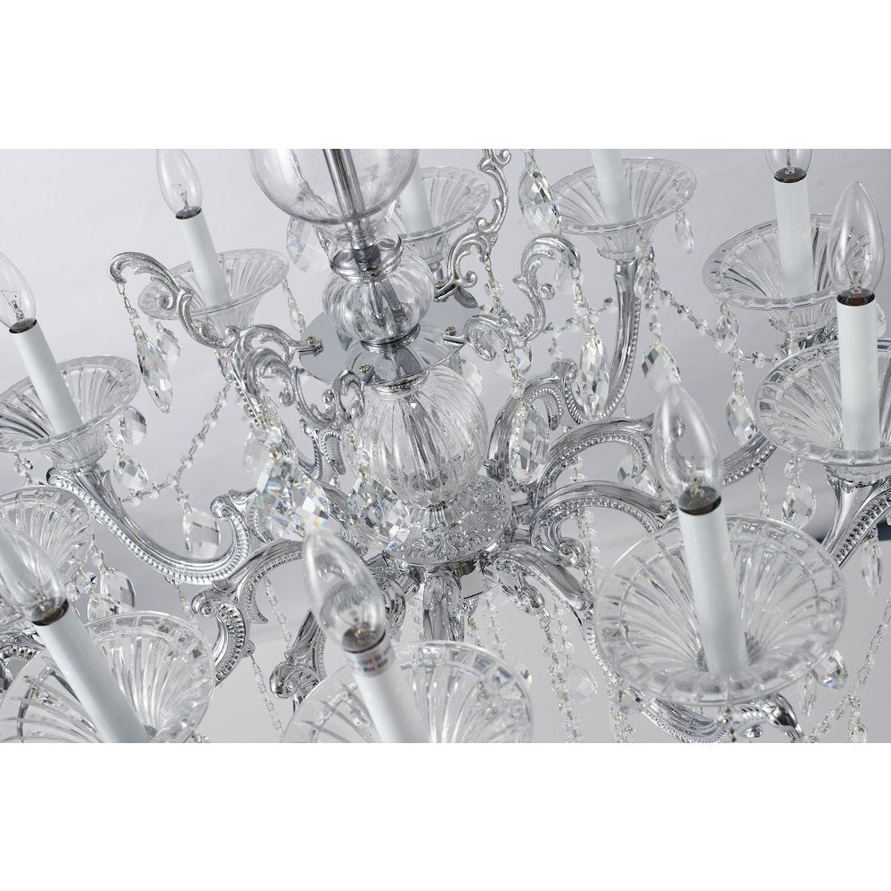 10-Light Chrome Metal Chandelier With Clear Hanging Crystals