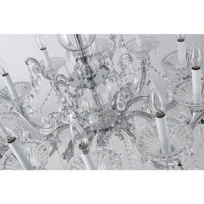 10-Light Chrome Metal Chandelier With Clear Hanging Crystals