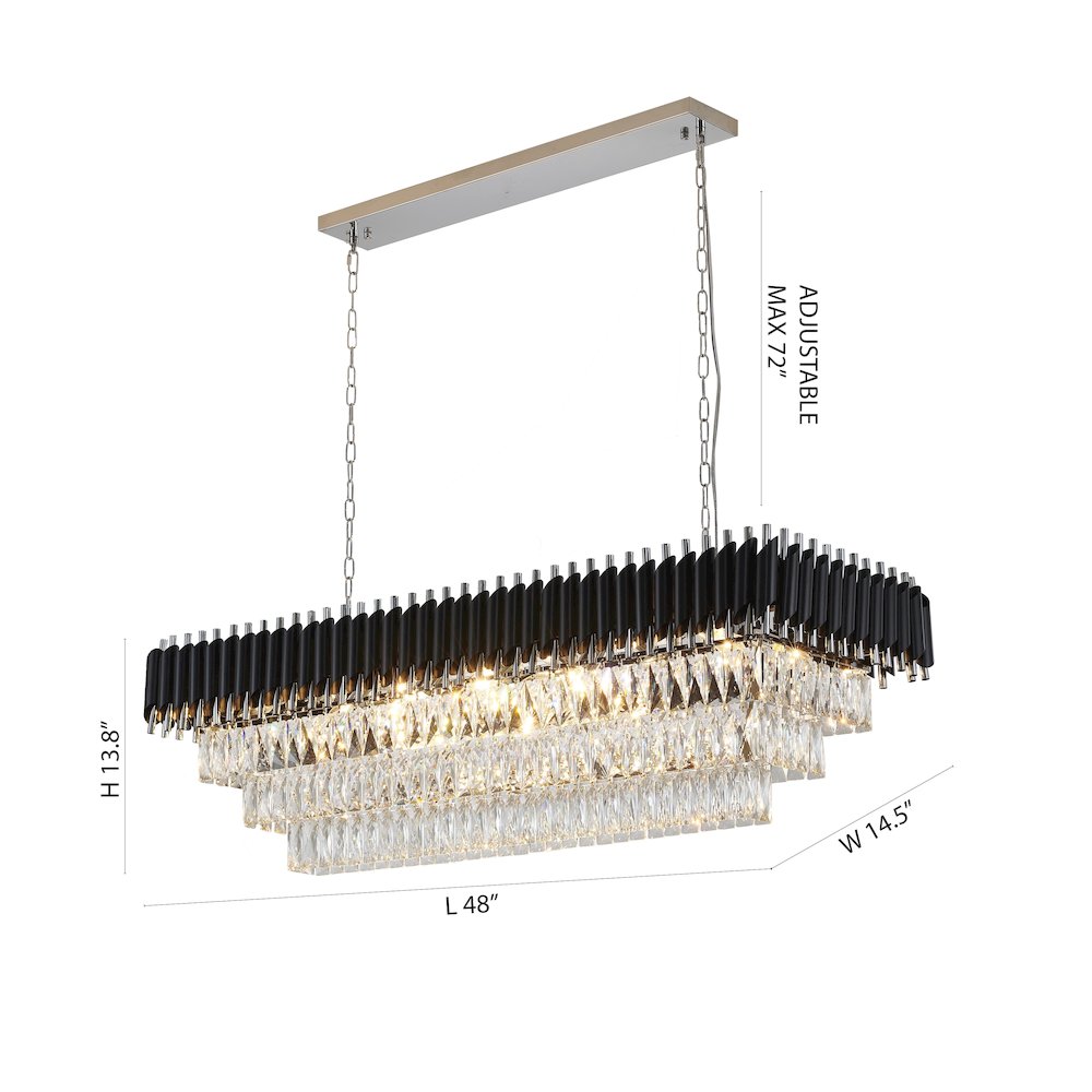 14-Light black and chrome chandelier with clear hanging crystal