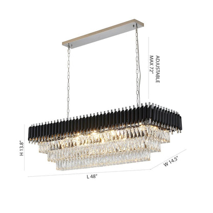 14-Light black and chrome chandelier with clear hanging crystal