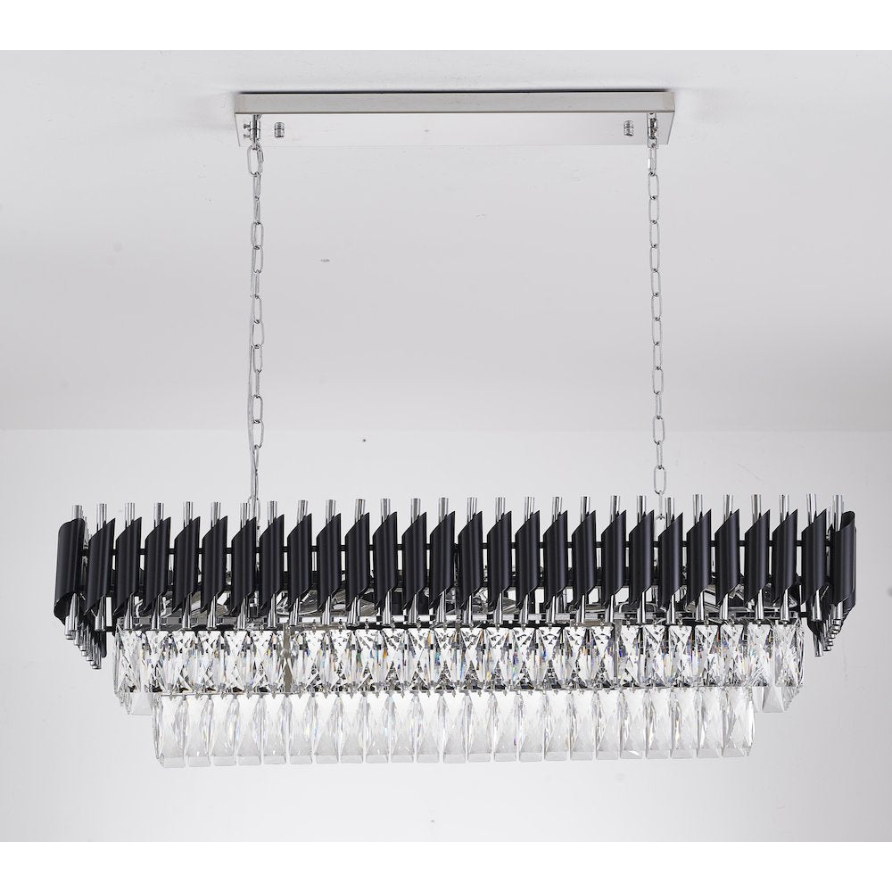 12-Light black and chrome chandelier with clear hanging crystals