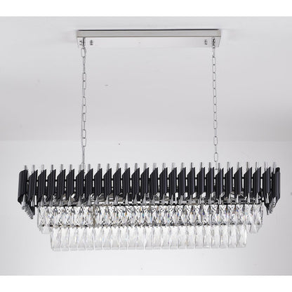 12-Light black and chrome chandelier with clear hanging crystals