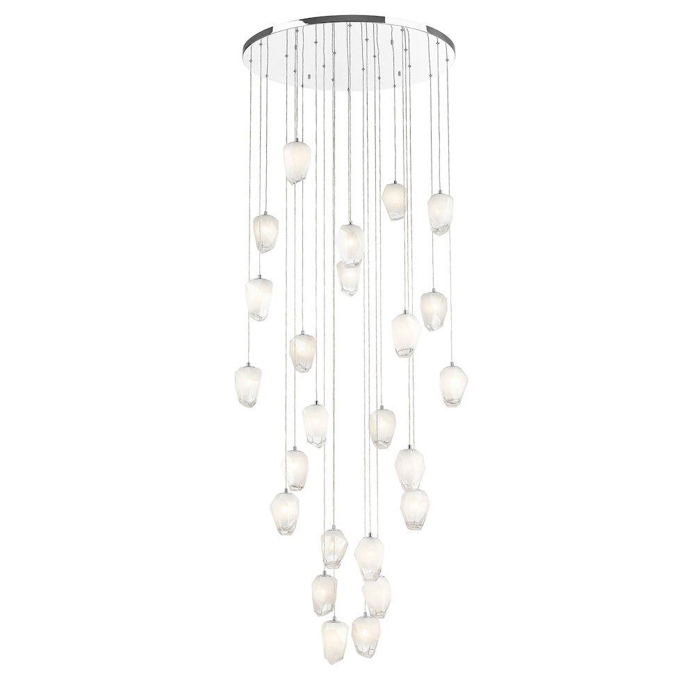 24-Light Chrome Chandelier With White Glass Pendants