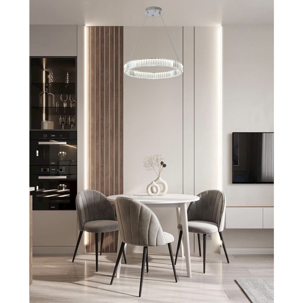 1-Light Chrome LED Chandelier With Clear Crystals