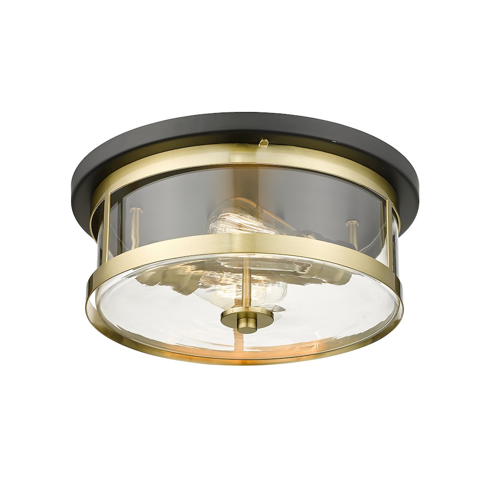 2-Light Black And Gold Flush Mount With A Clear Glass Shade