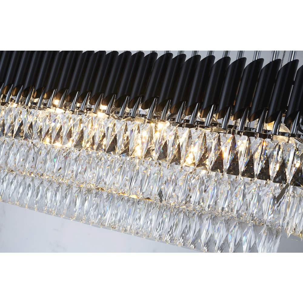 14-Light black and chrome chandelier with clear hanging crystal