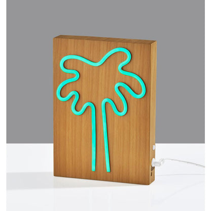 Wood Framed Neon Palm Tree Table/Wall Lamp