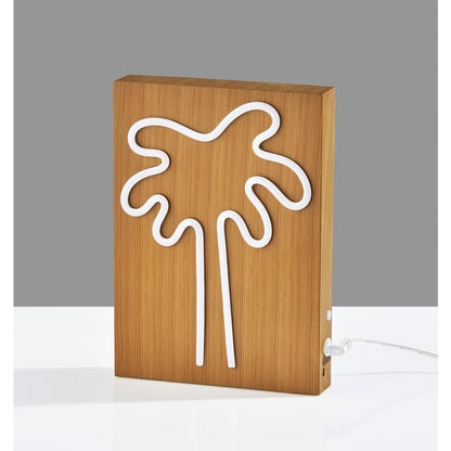 Wood Framed Neon Palm Tree Table/Wall Lamp