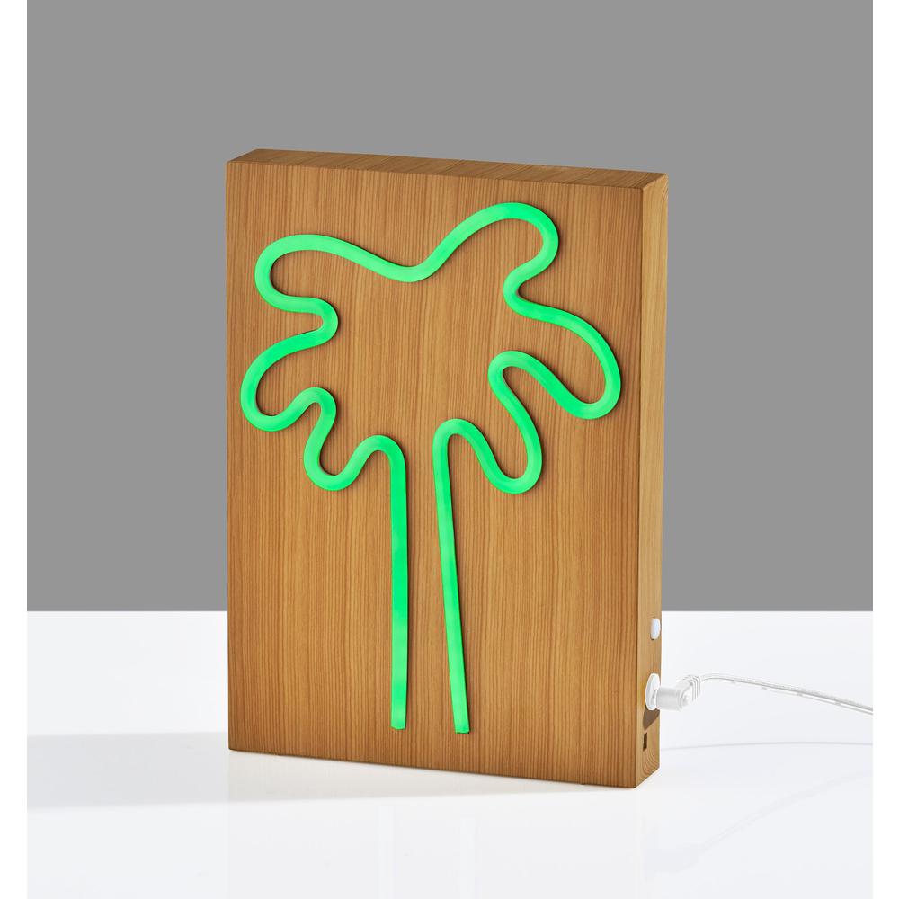 Wood Framed Neon Palm Tree Table/Wall Lamp