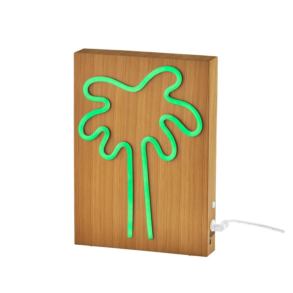 Wood Framed Neon Palm Tree Table/Wall Lamp