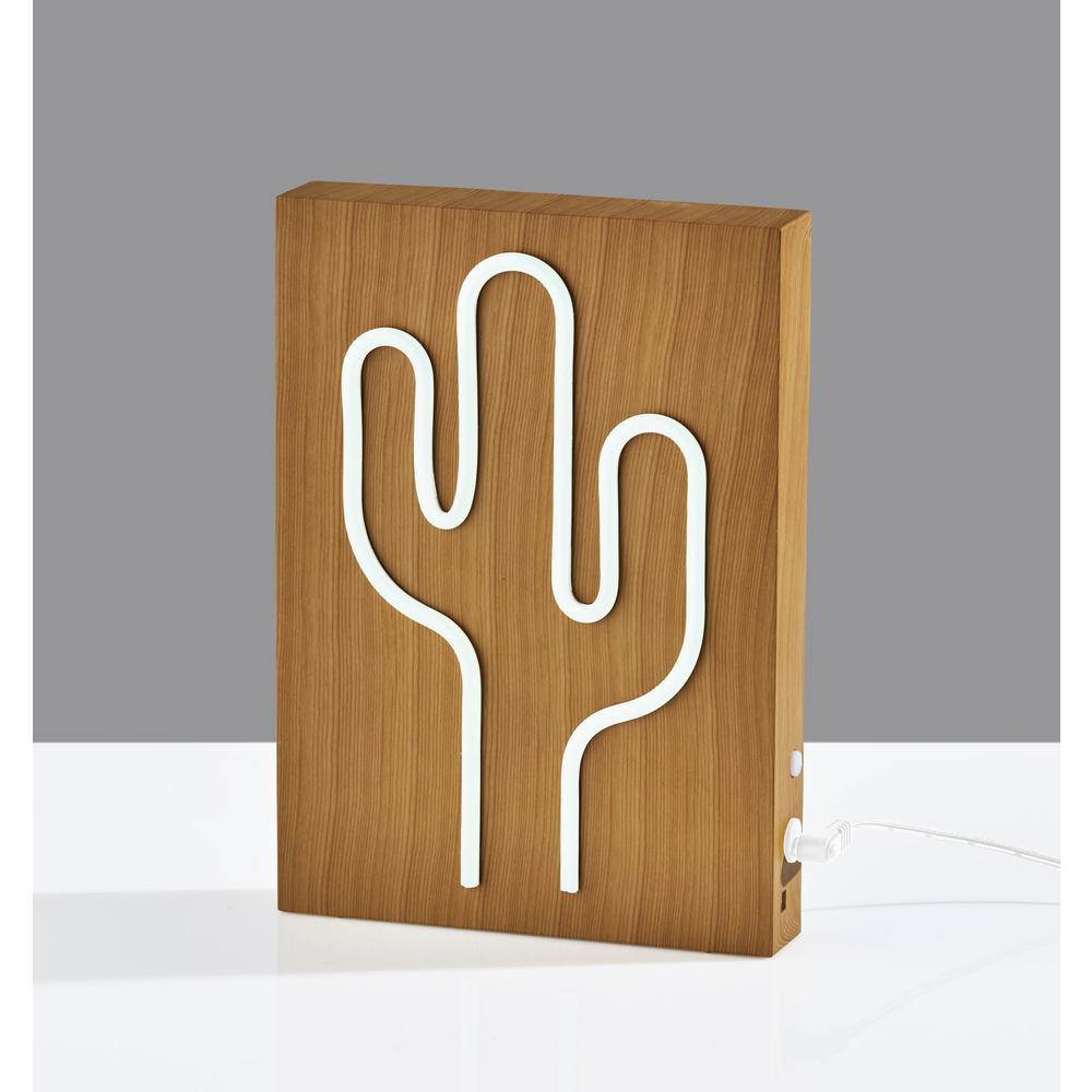 Wood Framed Neon Cactus Table/Wall Lamp