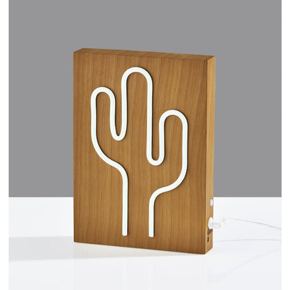 Wood Framed Neon Cactus Table/Wall Lamp