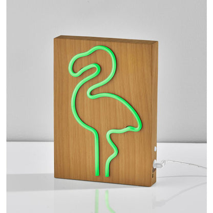 Wood Framed Neon Flamingo Table/Wall Lamp