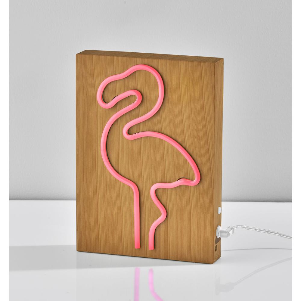 Wood Framed Neon Flamingo Table/Wall Lamp