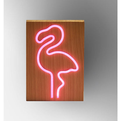 Wood Framed Neon Flamingo Table/Wall Lamp