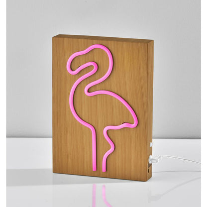 Wood Framed Neon Flamingo Table/Wall Lamp