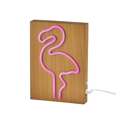 Wood Framed Neon Flamingo Table/Wall Lamp