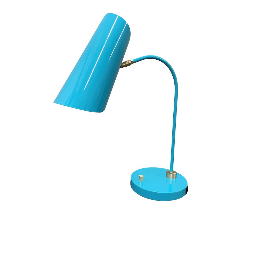 Logan Azure/Satin Brass Table Lamps with USB with rolled shade