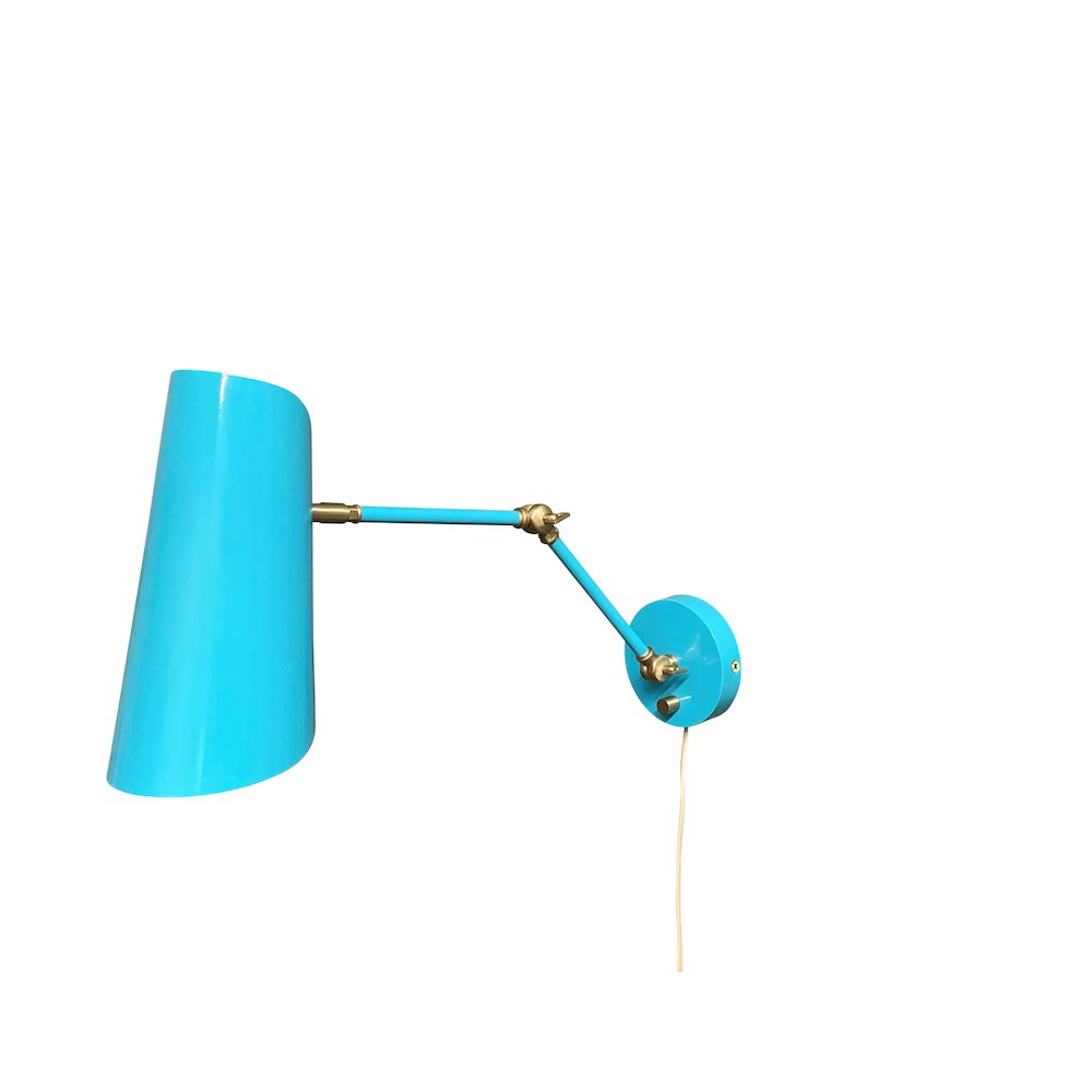 Logan Azure/Satin Brass Wall Swing Lamp with rolled shade
