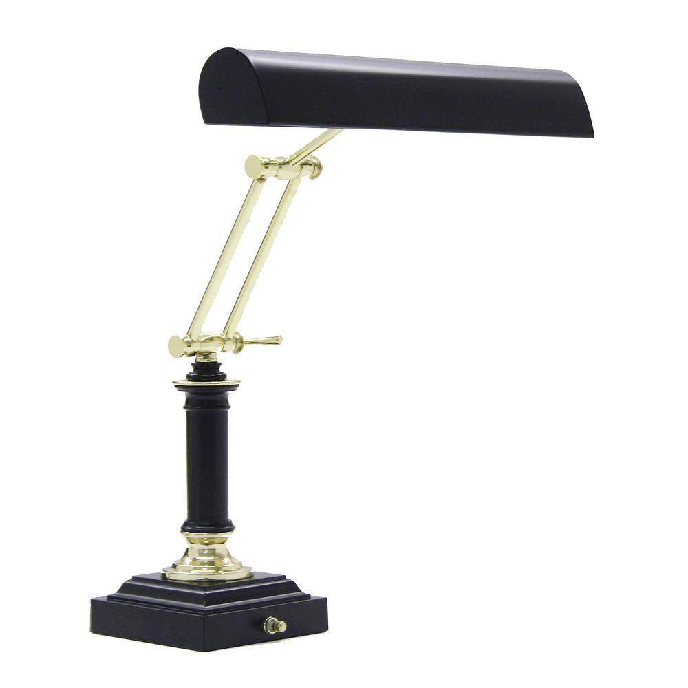 Desk/Piano Lamp 14" Polished Brass with Black Accents
