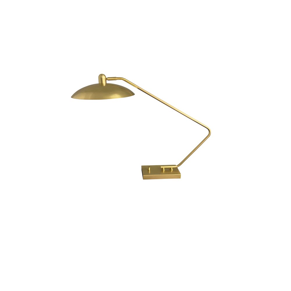 Ridgeline natural brass task table lamp with angled arm, metal dome shaped shade