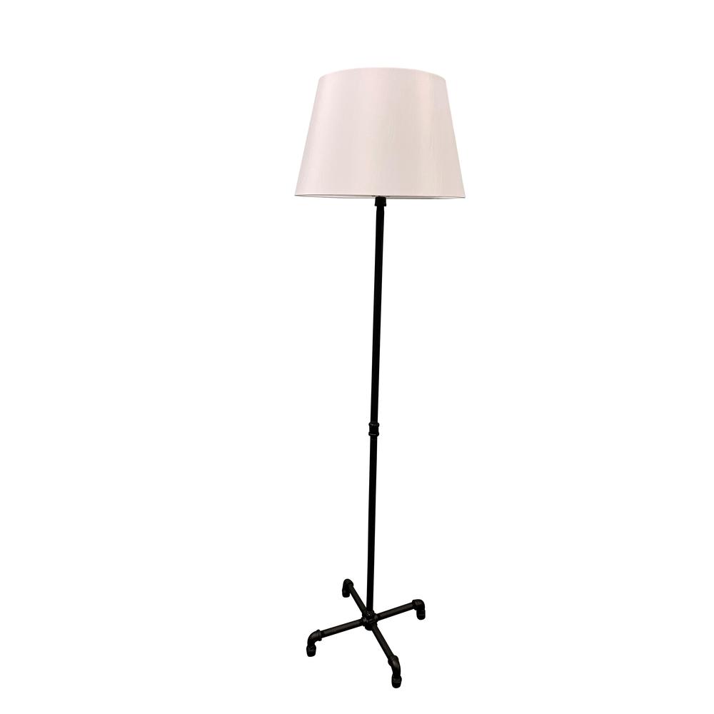 Studio industrial black floor lamp with fabric shade