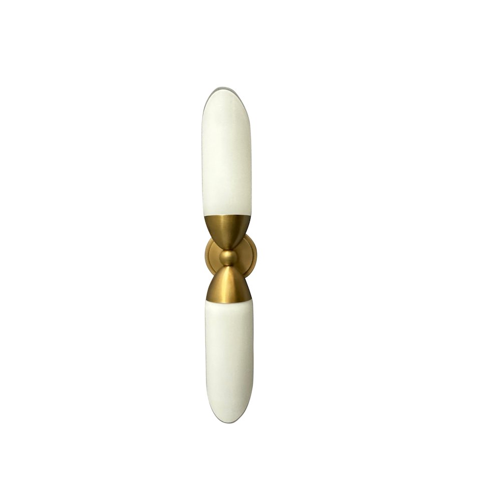 Double brushed brass sconce with slant cut white glass