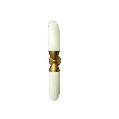 Double brushed brass sconce with slant cut white glass