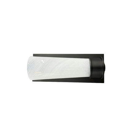 Single oil rubbed bronze sconce with rectangular backplate and glass shade