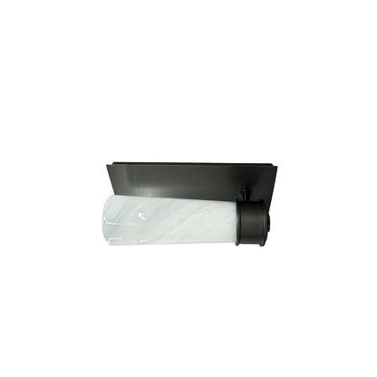Single oil rubbed bronze sconce with rectangular backplate and glass shade