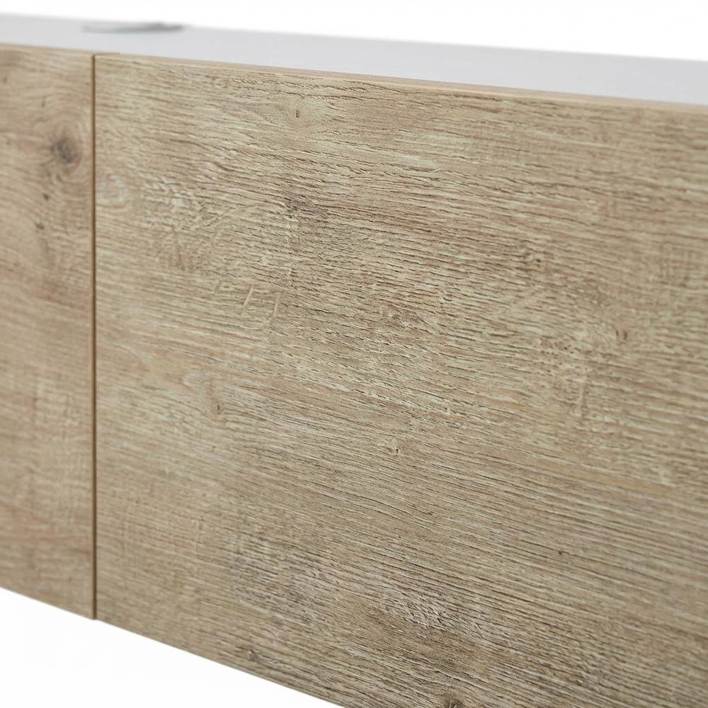 White floating TV stand, up to 75-inch screens, sturdy wood construction