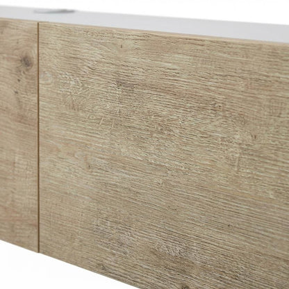 White floating TV stand, up to 75-inch screens, sturdy wood construction