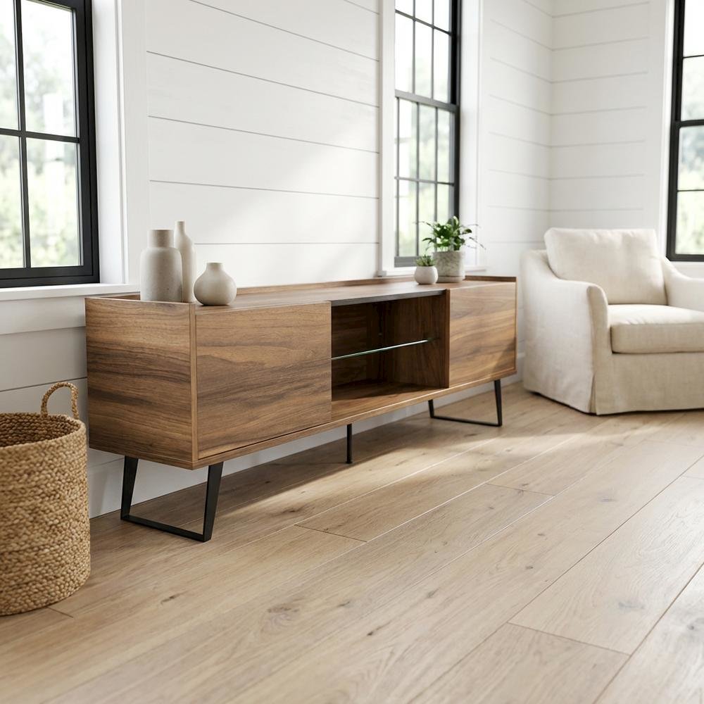 Walnut TV Stand for 65-80 Inch TVs with Engineered Wood Finish Durable Storage