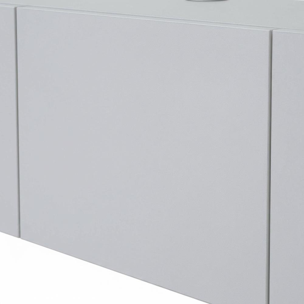 White Floating TV Stand for 75 Inch Screens with Solid Wood and Veneer Finish