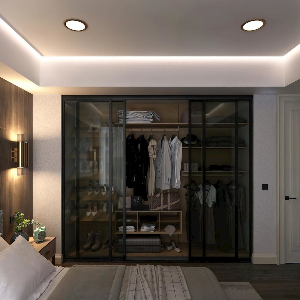 4 Panel Glass Sliding Closet Door with Aluminum Frame