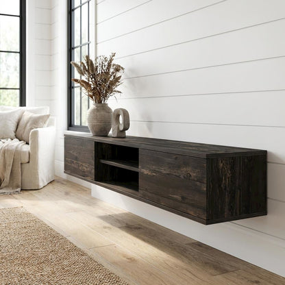 Black Oak Wall-Mounted TV Stand with Engineered Wood Finish