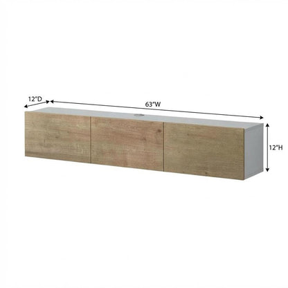 White floating TV stand, up to 75-inch screens, sturdy wood construction